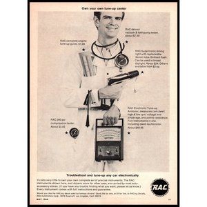 1968 RAC Car Racing Instruments Vintage Print Ad Lab Coat Man Cave Wall Art